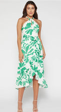 Abstract Floral Halter Dress with Waterfall Hem