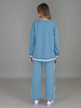 3RD STORY.      Pammy Women's Oversized V-Neck Sweatshirt – Striped Rib Cotton French Terry