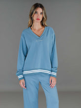3RD STORY.      Pammy Women's Oversized V-Neck Sweatshirt – Striped Rib Cotton French Terry