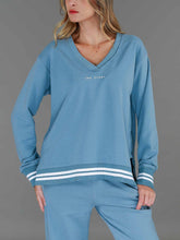 3RD STORY.      Pammy Women's Oversized V-Neck Sweatshirt – Striped Rib Cotton French Terry