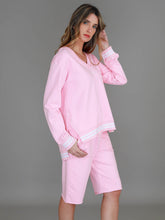 3RD STORY.      Pammy Women's Oversized V-Neck Sweatshirt – Striped Rib Cotton French Terry